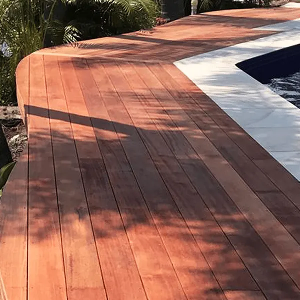 Curved timber pool deck
