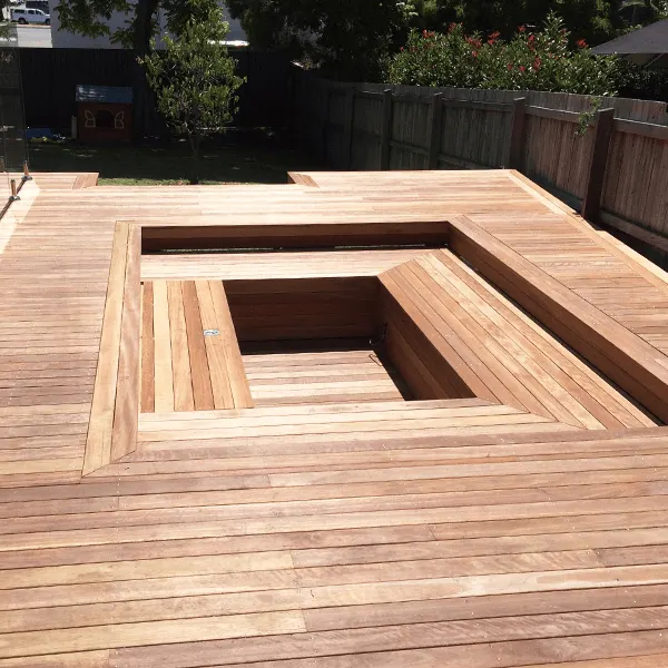 Timber deck with a square built-in cut-out